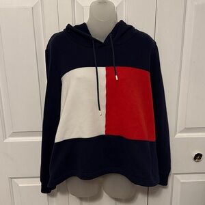 Tommy Hilfiger Womens Sz XL Colorblock logo hooded sweatshirt GUC b1015
